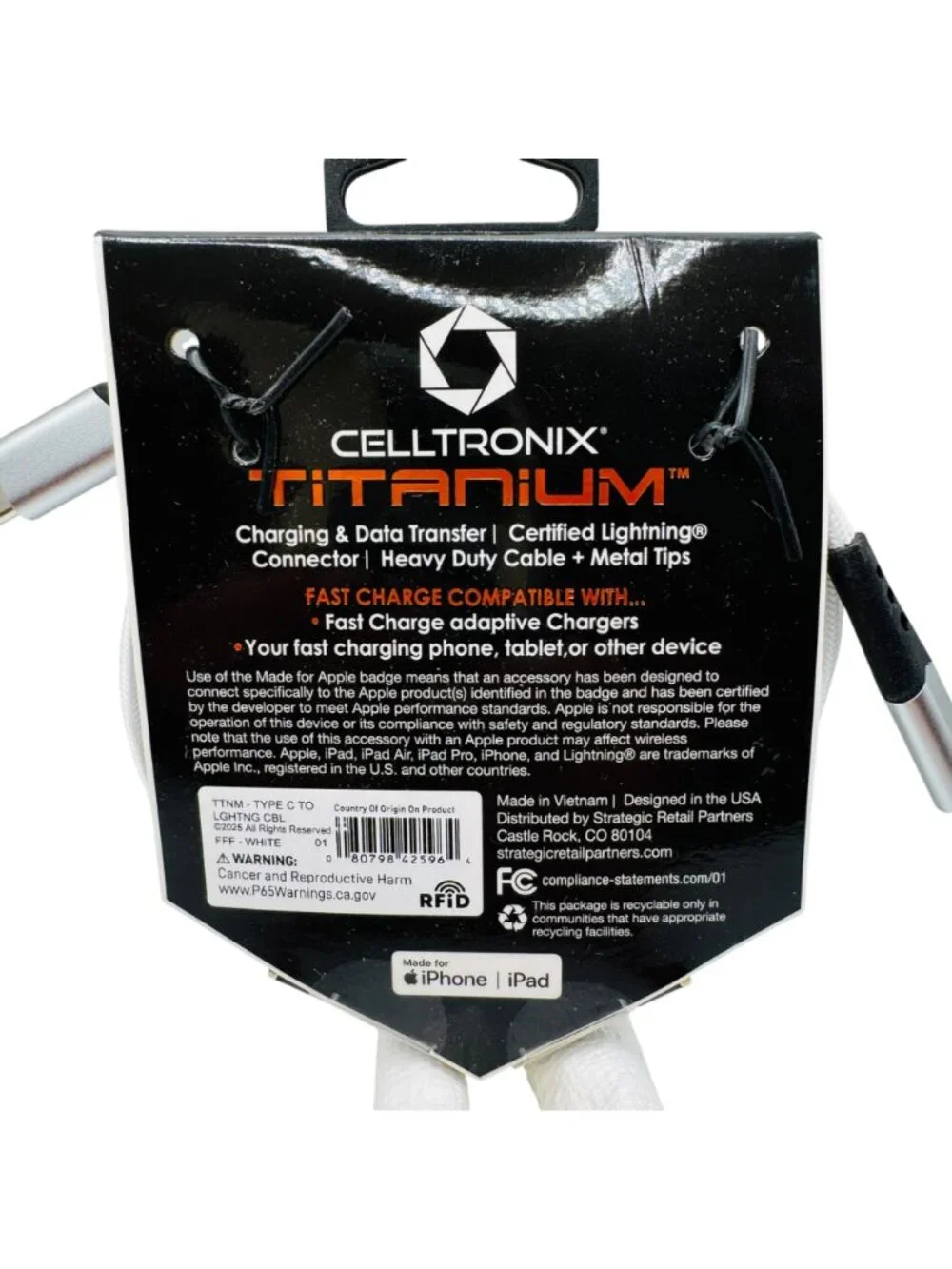 Celltronix Titanium 6 Ft Type C To Fast Charging Heavy Duty USB Cable White